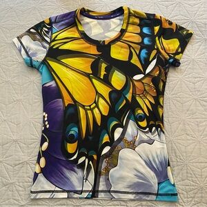 INKnBURN Vibrant Butterfly Short Sleeve Top